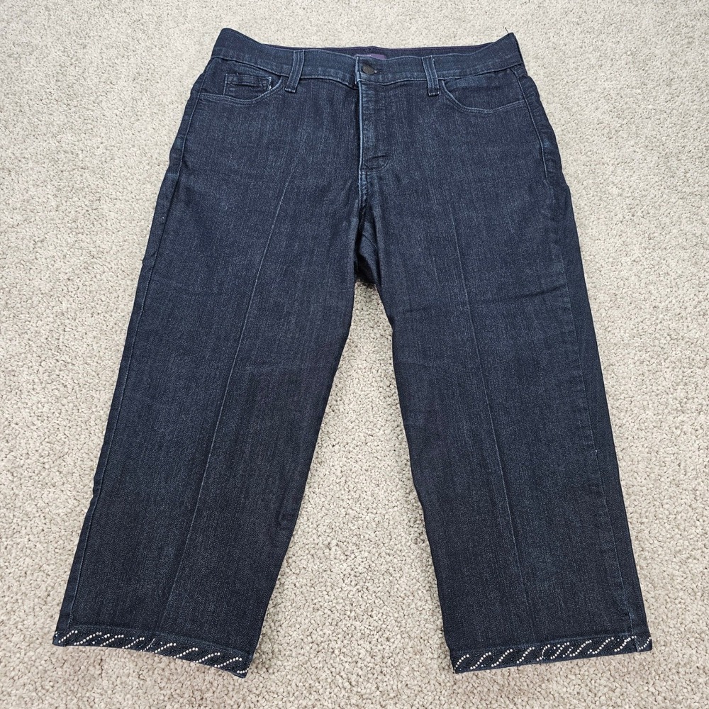 NYDJ Petite 10P Dark‎ Wash Embellished Capri Jeans Lift Tuck Technology
